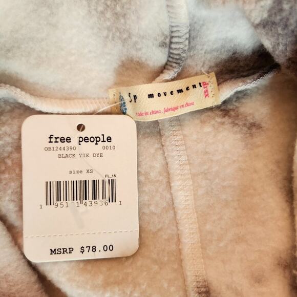 Free People Movement Work It Out Hoodie Sweatshirt XSmall Gray Black Tie Dye NWT - Picture 10 of 10